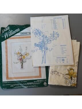 Elsa Williams Crewel Kit Work in Progress Blossoms Floral Cottage Needlework